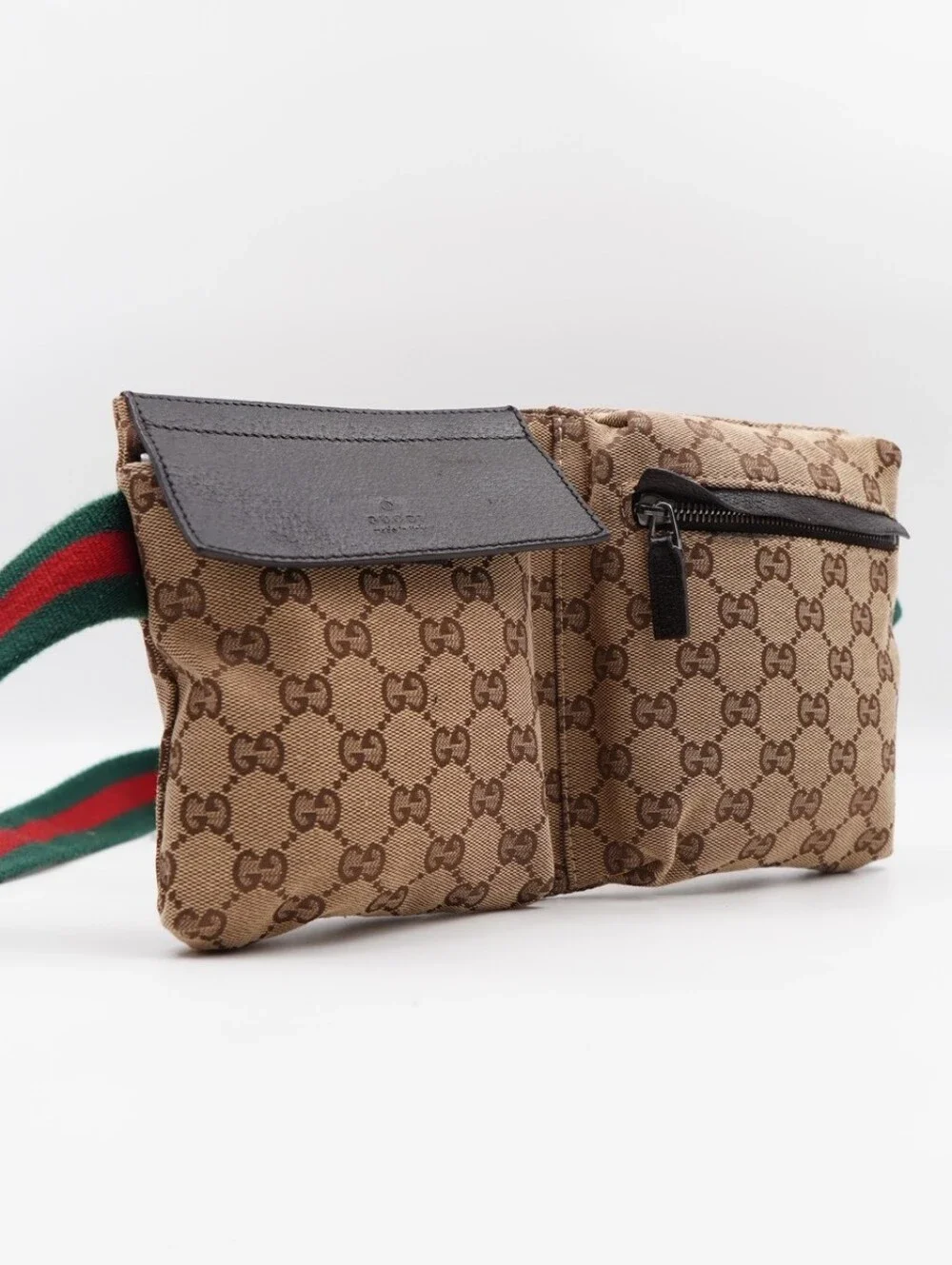 CI43 ❤️ GUCCI GG Monogram Double Pocket Belt Bag